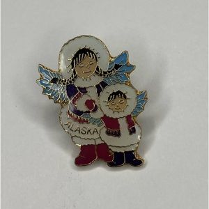 Vintage Alaska Snow Angel Inuit Enamel Lapel Pin